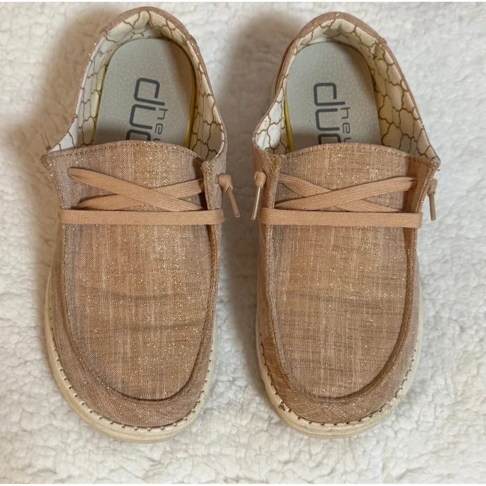 Hey Dude Wendy Sparkling Rose Gold Slip On Loafers Shoes Womens 8